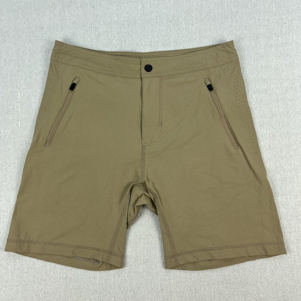 Mack Weldon Shorts Mens S Beige 8" Ins. Performance Athletic Nylon Stretch